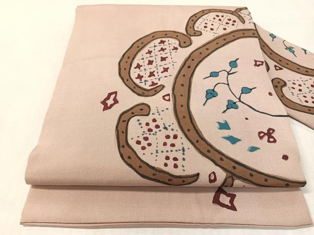 平和屋着物●九寸名古屋帯 作家物 ろうけつ染 吉祥花文 正絹 逸品 CABL0094vp