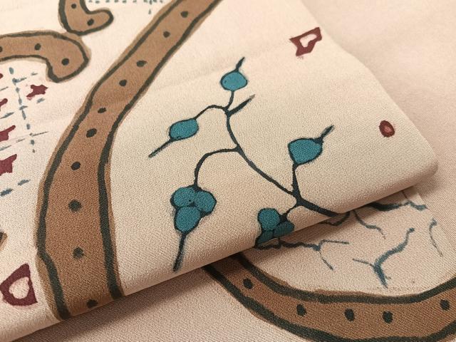 平和屋着物●九寸名古屋帯 作家物 ろうけつ染 吉祥花文 正絹 逸品 CABL0094vp