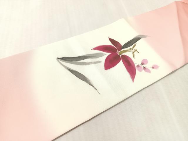 平和屋着物●塩瀬 九寸名古屋帯 作家物 ろうけつ染 草花文 金彩 正絹 逸品 CABL0100vp