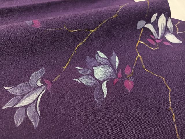 平和屋着物●九寸名古屋帯 手描き 紬地 枝花文 金彩 正絹 逸品 CABL0105vp