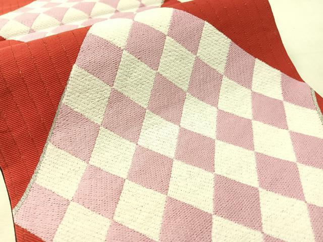 平和屋着物●六通柄袋帯 なべしま謹製 菱吉祥文 銀糸 日本製 正絹 逸品 未使用 CABL0109vp