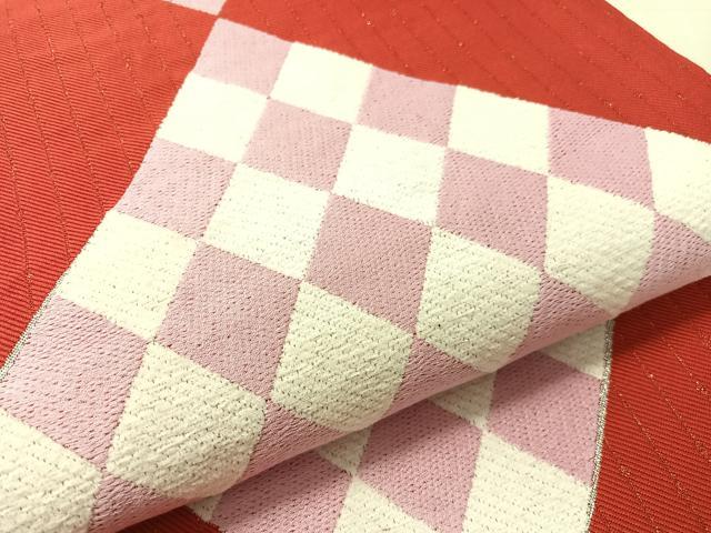 平和屋着物●六通柄袋帯 なべしま謹製 菱吉祥文 銀糸 日本製 正絹 逸品 未使用 CABL0109vp