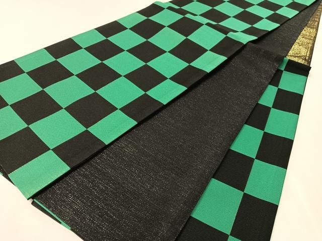 平和屋着物●六通柄袋帯 市松柄 黒地 金通し地 正絹 逸品 未使用 CABL0115vp