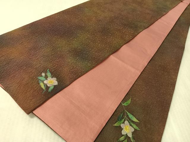 平和屋着物●六通柄袋帯 手描き ふくれ織 草花文 正絹 逸品 未使用 CABL0124vp