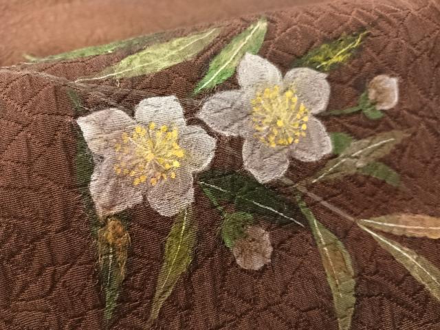 平和屋着物●六通柄袋帯 手描き ふくれ織 草花文 正絹 逸品 未使用 CABL0124vp