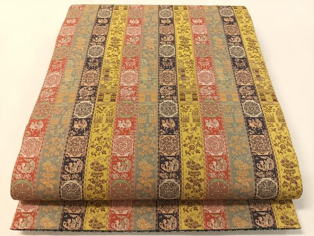 平和屋着物●両面 全通柄袋帯 紅牙瑞錦 天平狩猟文錦 正絹 逸品 未使用 CABL0131vp