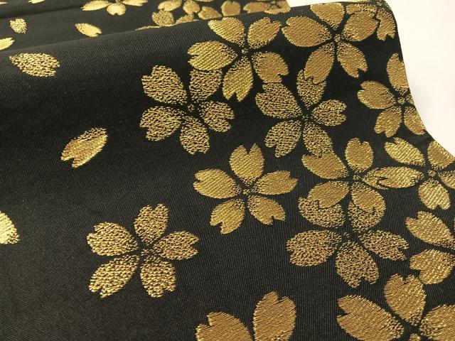 平和屋着物●六通柄袋帯 舞桜 黒地 金糸 正絹 逸品 CABL0135vp