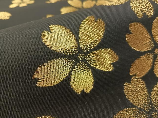 平和屋着物●六通柄袋帯 舞桜 黒地 金糸 正絹 逸品 CABL0135vp