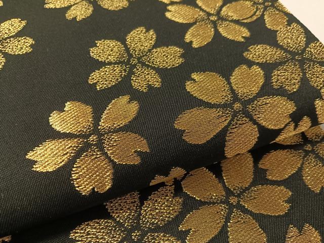 平和屋着物●六通柄袋帯 舞桜 黒地 金糸 正絹 逸品 CABL0135vp
