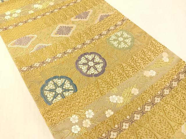 平和屋着物●六通柄袋帯 唐織 横段吉祥花文 金糸 正絹 逸品 CABL0136vp