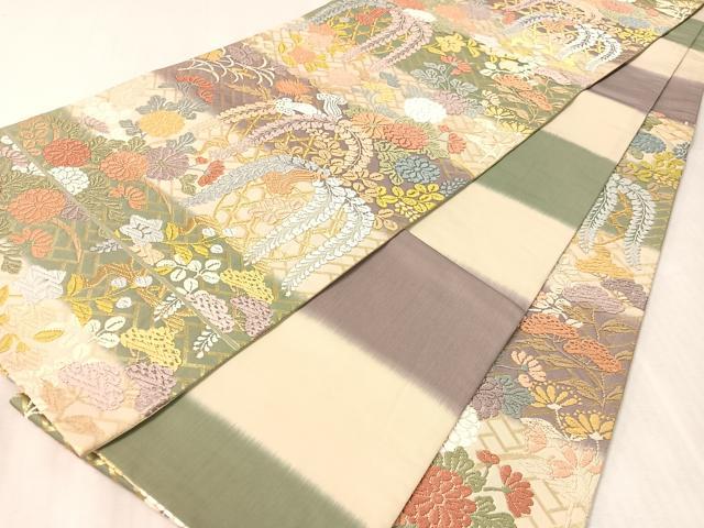 平和屋着物●六通柄袋帯 唐織 桧垣地に藤籠 金糸 ますいわ屋扱い 正絹 逸品 CABL0139vp