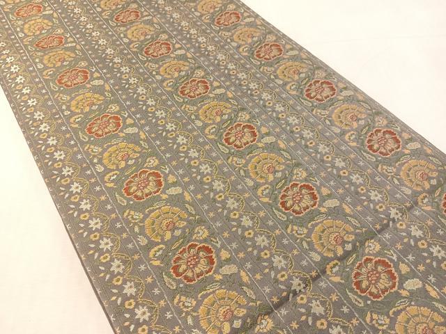 平和屋着物●名物裂一筋 西陣・あらいそ謹製 全通柄 本袋帯 草花間道 正絹 逸品 未使用 CABL0140vp
