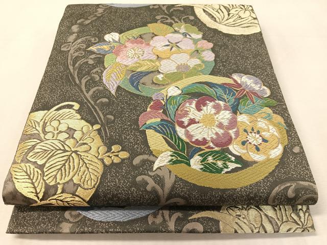 平和屋着物●「美しいキモノ」お馴染みのメーカー となみ織物 六通柄袋帯 唐織 草花丸文 金糸 共箱付き 正絹 逸品 CABL0142vp
