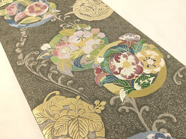 平和屋着物●「美しいキモノ」お馴染みのメーカー となみ織物 六通柄袋帯 唐織 草花丸文 金糸 共箱付き 正絹 逸品 CABL0142vp