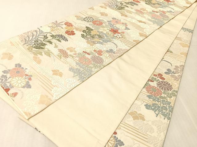 平和屋着物●六通柄袋帯 唐織 草花文 金糸 正絹 逸品 CABL0147vp