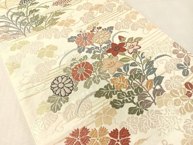 平和屋着物●六通柄袋帯 唐織 草花文 金糸 正絹 逸品 CABL0147vp