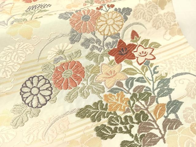 平和屋着物●六通柄袋帯 唐織 草花文 金糸 正絹 逸品 CABL0147vp