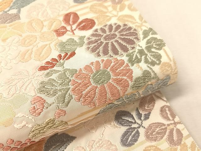 平和屋着物●六通柄袋帯 唐織 草花文 金糸 正絹 逸品 CABL0147vp