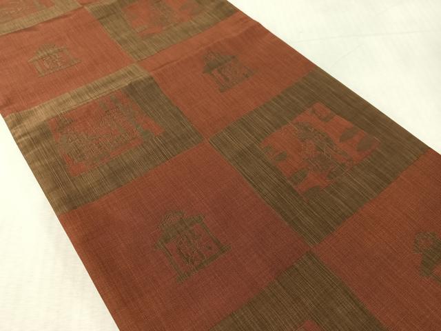 平和屋着物●名門木屋太 今河織物 六通柄袋帯 市松人物風景文 正絹 逸品 CABL0149vp