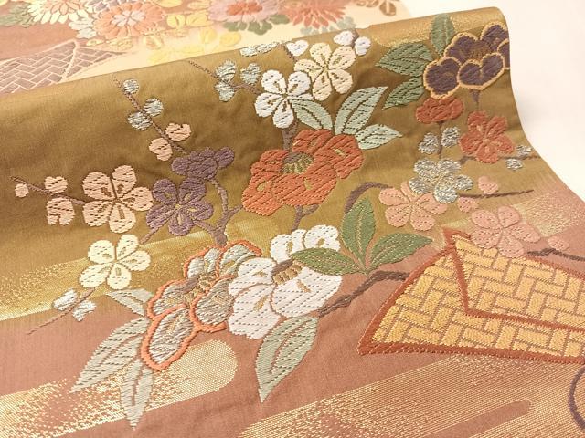 平和屋着物●六通柄袋帯 唐織 束ね華文 金銀糸 正絹 逸品 CABL0156vp