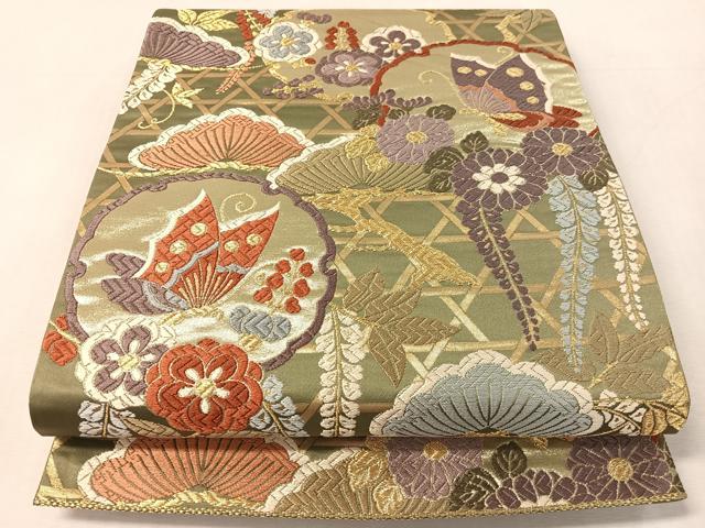平和屋着物●六通柄袋帯 唐織 能衣 金糸 正絹 逸品 CABL0157vp