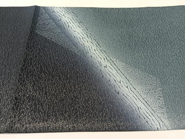 平和屋着物●太鼓柄袋帯 杢目絞り 切嵌文様 銀通し地 正絹 逸品 CABL0159vp