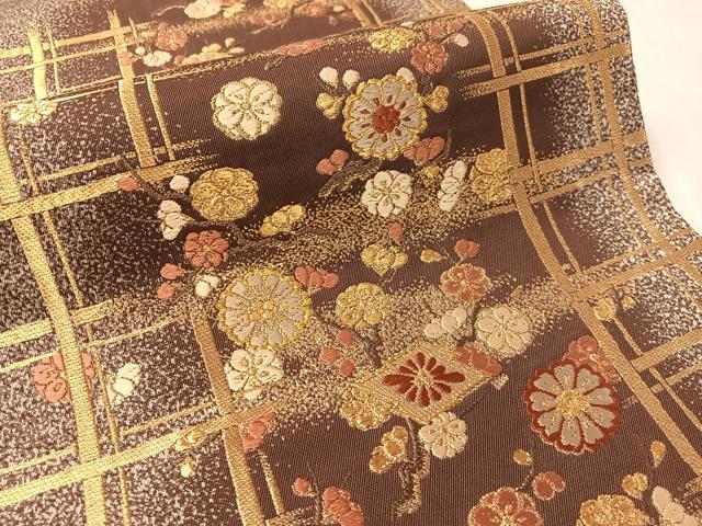 平和屋着物●西陣の名門 加納幸謹製 六通柄袋帯 唐織 格子花文 金糸 正絹 逸品 CABL0168vp