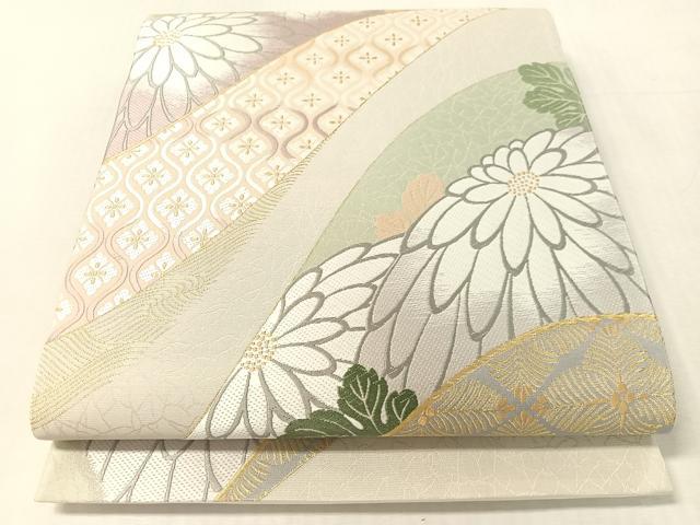 平和屋着物●六通柄袋帯 唐織 山取菊葉文 金糸 正絹 逸品 未使用 CABL0170vp