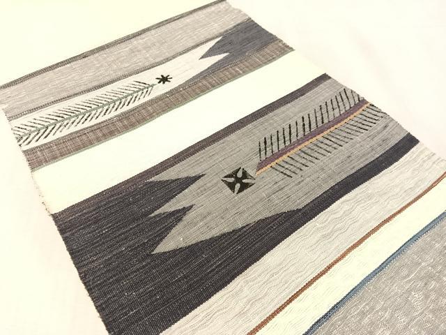 平和屋着物▽両面 太鼓柄袋帯 スリーシーズン 春夏秋 すくい織 幾何学文様 正絹 逸品 未使用 CABL0182vp