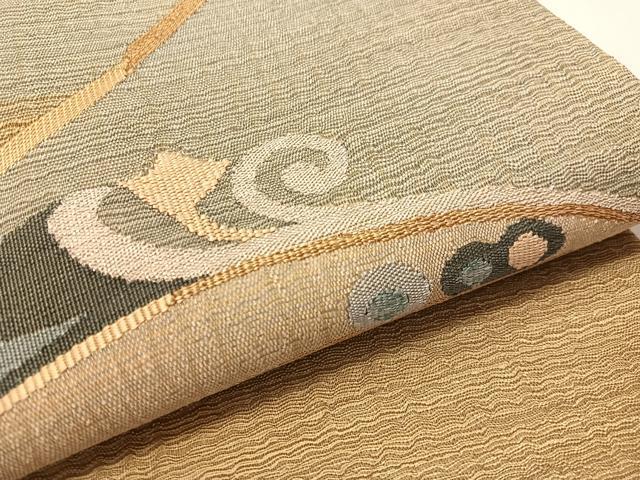 平和屋着物▽太鼓柄袋帯 スリーシーズン 春夏秋 すくい織 抽象文様 銀糸 正絹 逸品 CABL0183vp