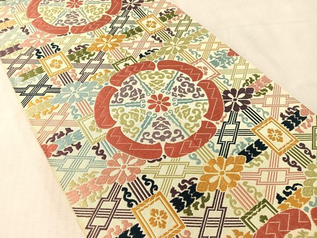 平和屋着物●全通柄 本袋帯 唐織 吉祥花文 正絹 逸品 CABL0190vp