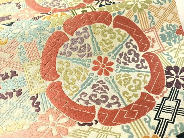 平和屋着物●全通柄 本袋帯 唐織 吉祥花文 正絹 逸品 CABL0190vp