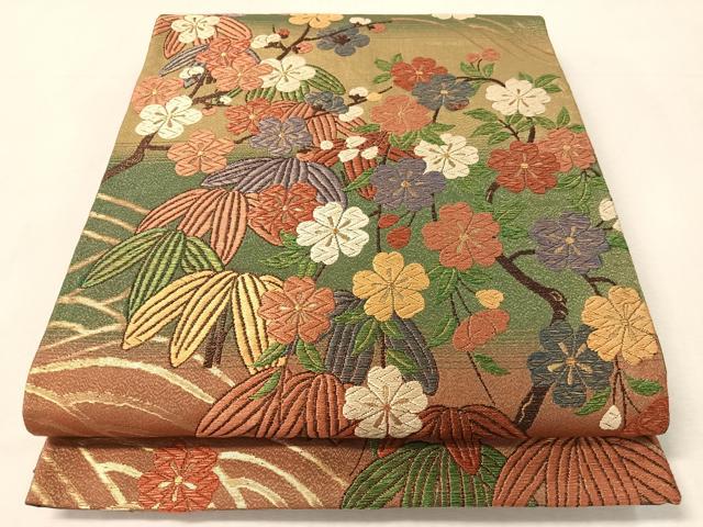平和屋着物●六通柄袋帯 唐織 立波笹花文 金糸 正絹 逸品 CABL0193vp