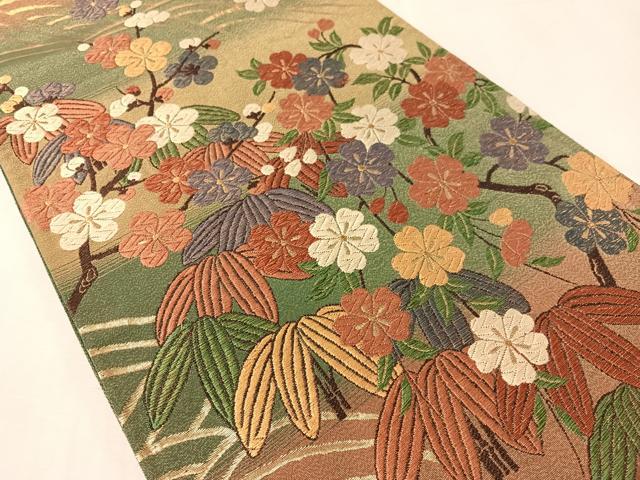 平和屋着物●六通柄袋帯 唐織 立波笹花文 金糸 正絹 逸品 CABL0193vp