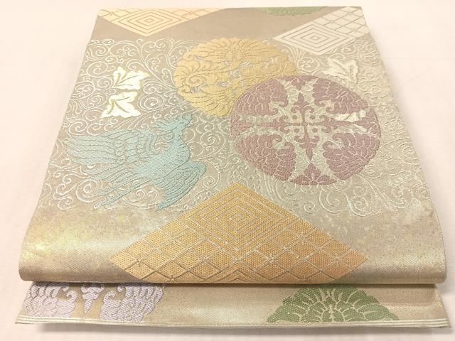 平和屋着物●西陣 川島織物 六通柄 本袋帯 鳳凰菱花丸文 金銀糸 引箔 正絹 逸品 CABL0195vp