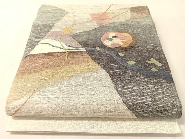 平和屋着物▽太鼓柄袋帯 スリーシーズン 春夏秋 すくい織 抽象文様 金糸 正絹 逸品 CABL0199vp