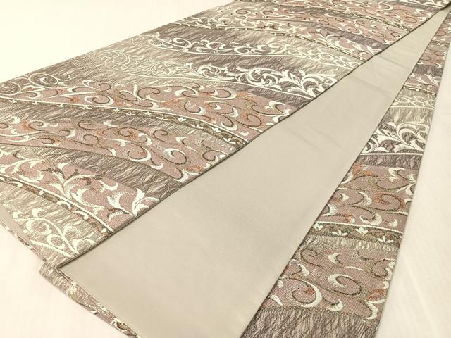平和屋着物●全通柄袋帯 櫛織 唐草文 金糸 正絹 逸品 CABL0203vp