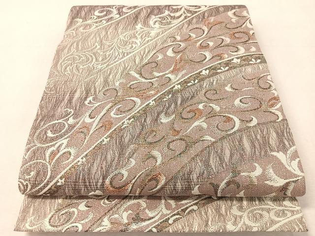 平和屋着物●全通柄袋帯 櫛織 唐草文 金糸 正絹 逸品 CABL0203vp