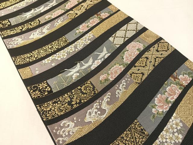 平和屋着物●六通柄袋帯 唐織 宮中雅帯展 黒地 金銀糸 正絹 逸品 CABL0207vp