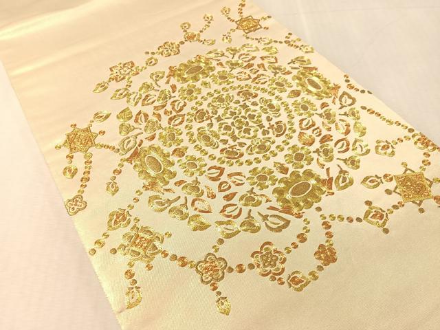 平和屋着物●西陣 川島織物 太鼓柄袋帯 総駒刺繍 正倉院花鳥文 小大丸 たとう紙付き 正絹 逸品 CABL0215vp