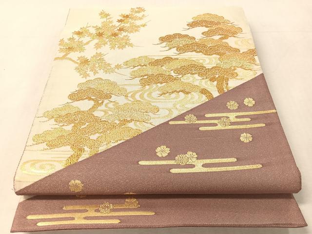 平和屋着物●太鼓柄袋帯 綴れ 錦秋松楓蒔絵 金糸 正絹 逸品 CABL0216vp