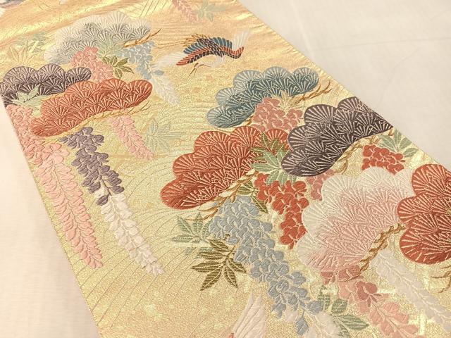 平和屋着物●六通柄袋帯 唐織 瑠璃綴 飛鶴松藤文 金糸 正絹 逸品 CABL0217vp