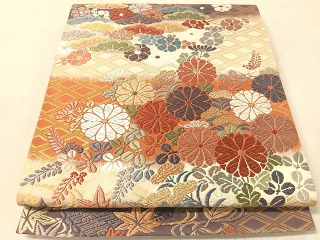 平和屋着物●六通柄袋帯 唐織 流水花文 金糸 正絹 逸品 未使用 CABL0221vp