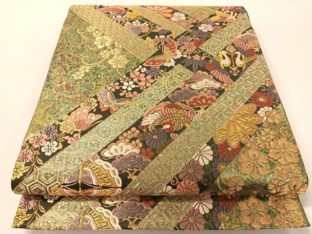 平和屋着物●世界的友禅作家 千地泰弘 六通柄袋帯 唐織 吉祥花鳥蝶文 金糸 引箔 正絹 逸品 CABL0228vp