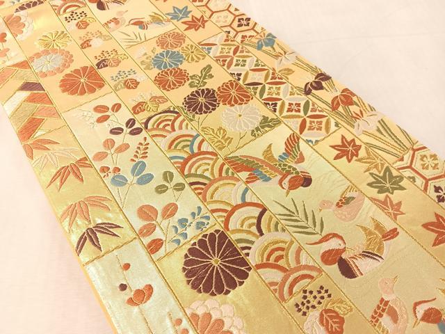 平和屋着物●六通柄袋帯 唐織 鴛鴦花間道 金糸 正絹 逸品 CABL0229vp
