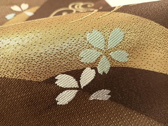 平和屋着物●六通柄袋帯 流水舞桜 金糸 正絹 逸品 CABL0237vp