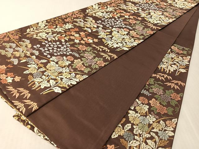 平和屋着物●六通柄袋帯 唐織 草花文 金糸 正絹 逸品 CABL0240vp