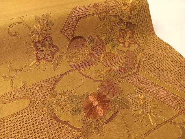 平和屋着物●中国三大刺繍 蘇州刺繍 スワトウ相良刺繍 総刺繍 太鼓柄袋帯 鴛鴦花文 正絹 逸品 CABL0244vp