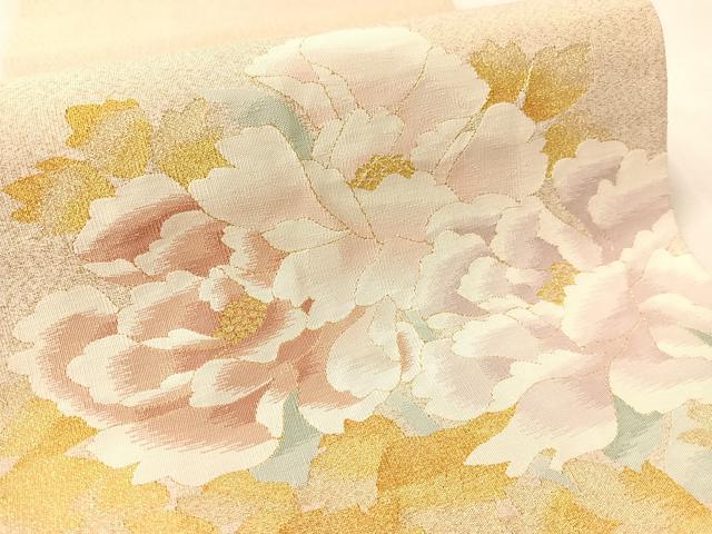 平和屋着物●爪?き本綴れ 太鼓柄袋帯 牡丹 金糸 正絹 逸品 CABL0247vp