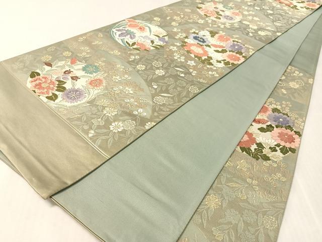 平和屋着物●六通柄袋帯 唐織 草花丸文 金銀糸 正絹 逸品 CABL0249vp